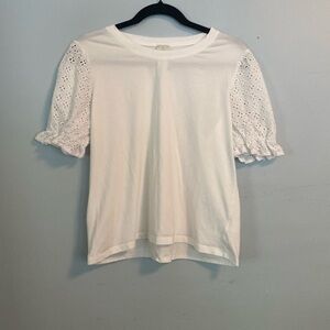 Joie, 100% cotton, white shirt with lace sleeves